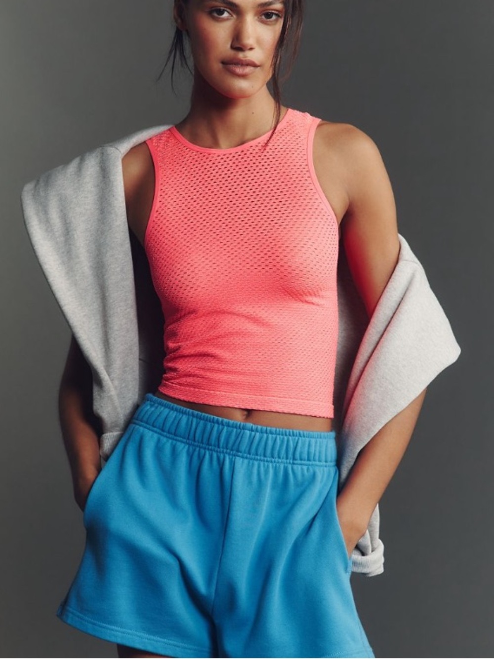 Anthropologie LyreBird Neon Coral Mesh Tank Top
